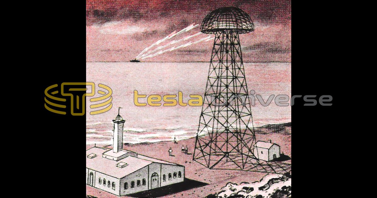 Illustration Of Tesla's Wardenclyffe Tower Transmitting Power To A Ship ...