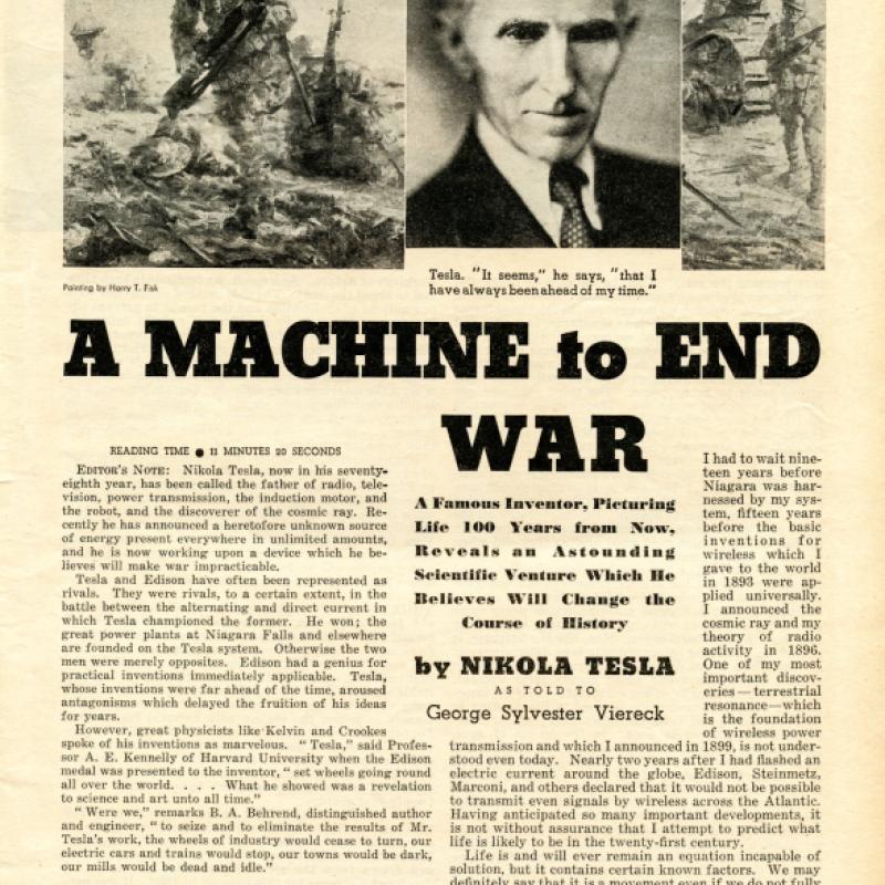 Tesla's "A Machine to End War" article