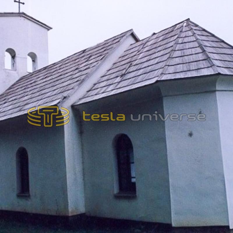 Close-up view of the renovated church at Tesla's birthplace