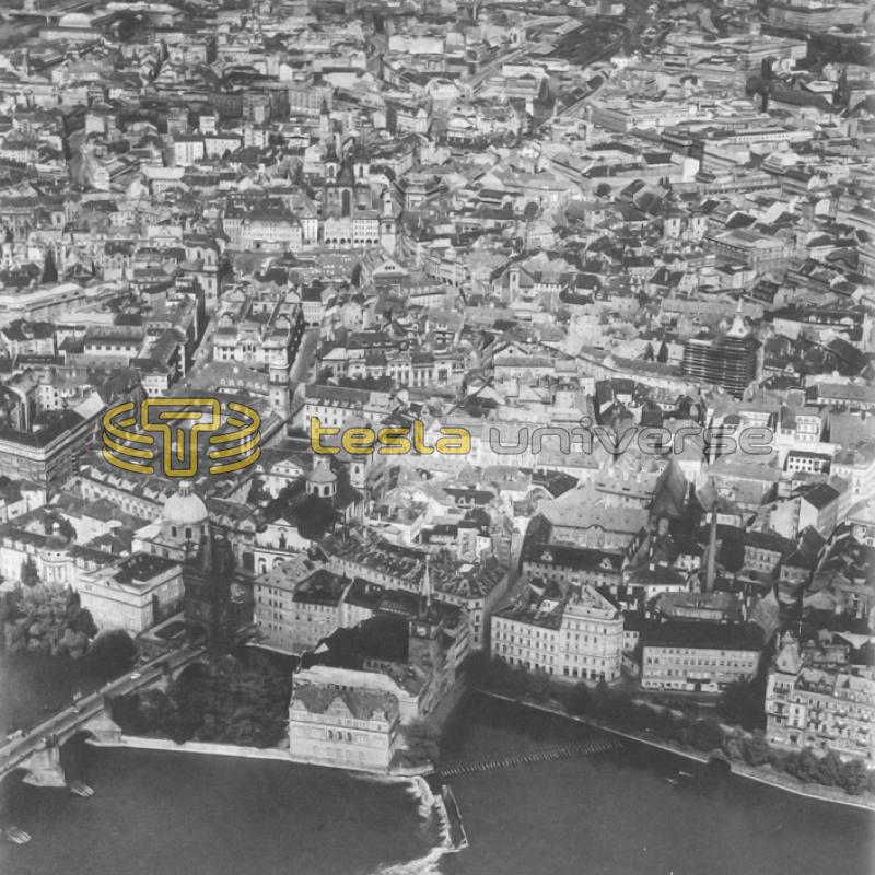 Aerial view of Prague, Czech Republic where Tesla tried to go to school