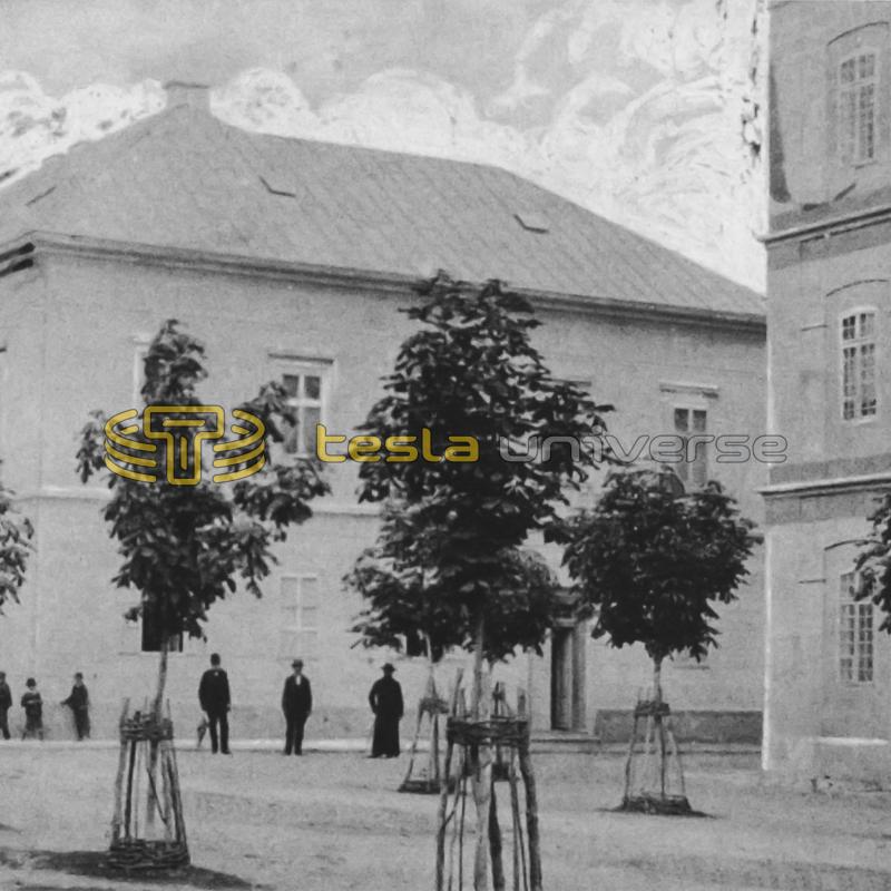 Tesla's home and the "Real Gymnasium" (far right) in Gospić