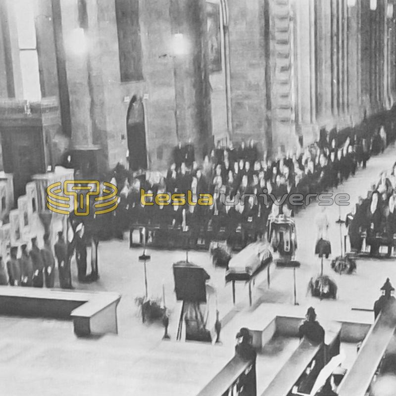 A wide view of Tesla's funeral service