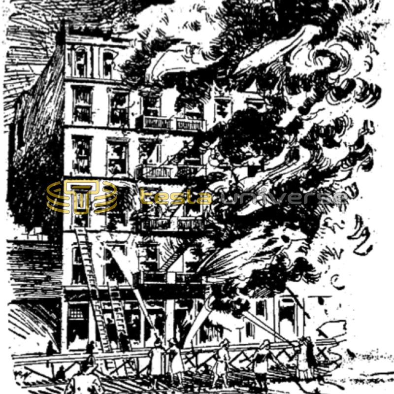 The fire of Tesla's New York laboratory at South 5th Ave.