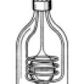 Exhausted Tesla bulb surrounded by primary coils, enclosed in bell jar