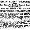 Preview of Tesla's Latest Discovery - New Powerful Electric Rays of Great Practical Value article
