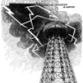 Drawing of Wardenclyffe Tower with Clouds and Lightning