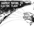 Illustration of Nikola Tesla harnessing nature through his fingertips