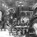 Illustration of a Large Power Plant and Tesla Coil