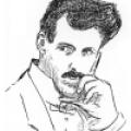 Warped illustration of Nikola Tesla