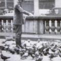 Telegraph boy feeding pigeons for Nikola Tesla at the New York Public Library