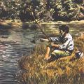 Illustration of Nikola Tesla fishing as a young man
