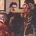 Illustration of Tesla with High-Frequency Alternator and Westinghouse Engineers