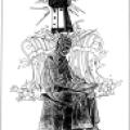 Drawing of Nikola Tesla Goat Island Statue and Wardenclyffe Tower