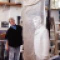Sculptor Drinka Radovanovic with the Nikola Tesla statue for the Belgrade airport
