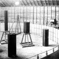 Interior of Tesla's Colorado Springs lab showing small coils inside large oscillator