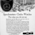 A Waltham Company advertisement featuring the Tesla speedometer