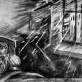 Illustration of Nikola Tesla as a child waking up to thunderstorm