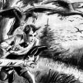 Illustration of young Nikola Tesla catching crows