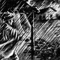 Drawing of Nikola Tesla observing a thunderstorm
