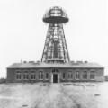 Tesla's Wardenclyffe laboratory with world system tower in background