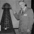 Leland I. Anderson with model of Tesla's Wardenclyffe tower.